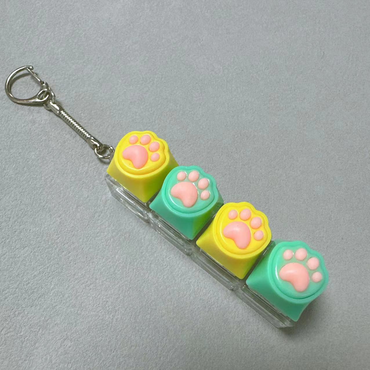 Kawaii Paw Print Keycap Bag Charm Keychain – Cute Mini Keyboard Keychain for Gifts