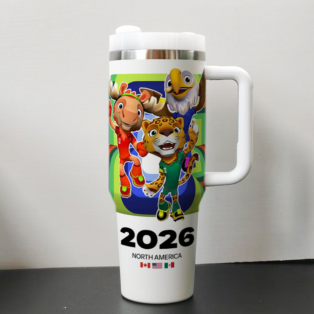 2026 World Cup–Style 40oz Stainless Steel Tumbler Insulated Car Cup with Flat Bottom