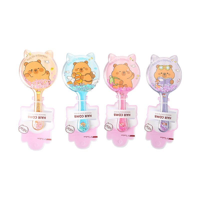 Kids Glitter Hair Brush Cartoon Princess Cushion Detangling Comb, Scalp Massage Brush Random Colors