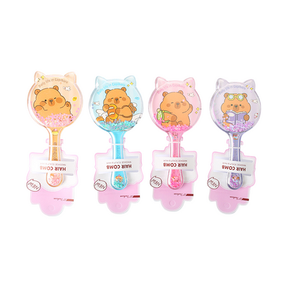 Kids Glitter Hair Brush Cartoon Princess Cushion Detangling Comb, Scalp Massage Brush Random Colors