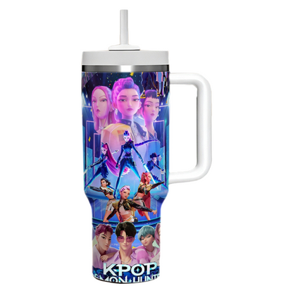 KPOP Demon Hunters 40oz Insulated Tumbler with Handle and Straw Car Travel Mug, Hot & Cold Stainless Steel Cup
