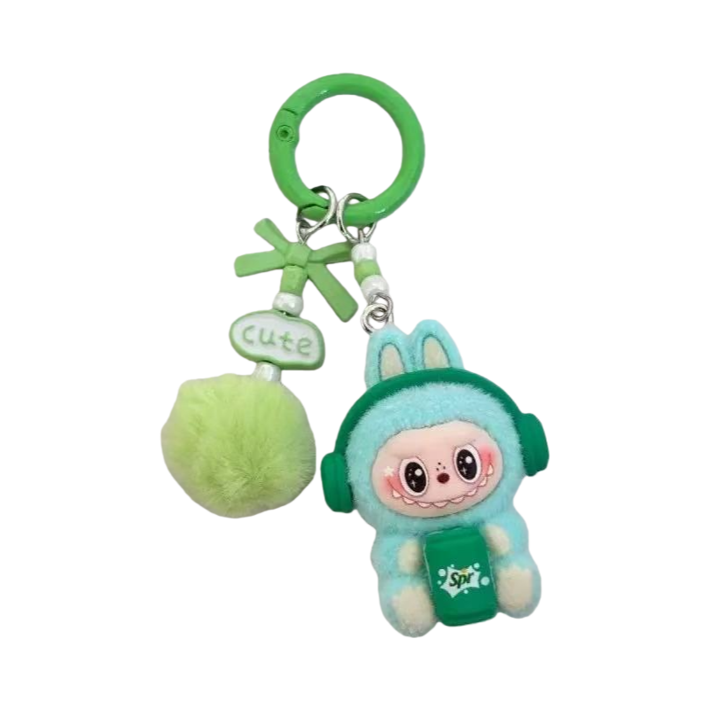 New Flocked Keychain Plush Pendant Labubu Headphone Figure Creative Hanging Ornament