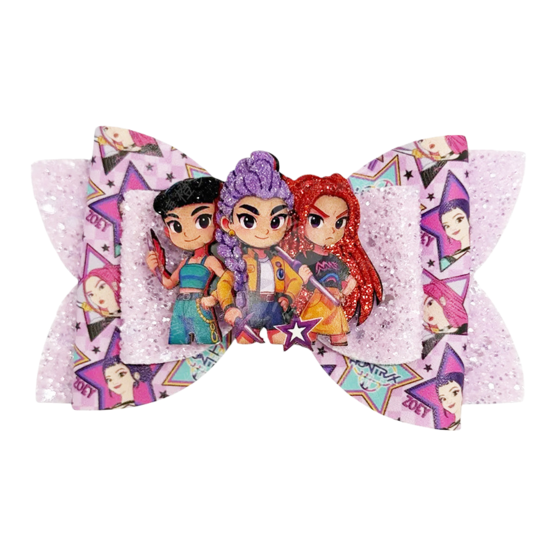 Kids K-Pop Demon Hunter Glitter Bow Hair Clips, Cute Cartoon Character Barrettes
