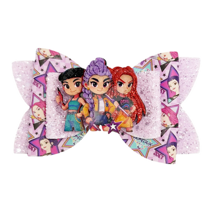 Kids K-Pop Demon Hunter Glitter Bow Hair Clips, Cute Cartoon Character Barrettes