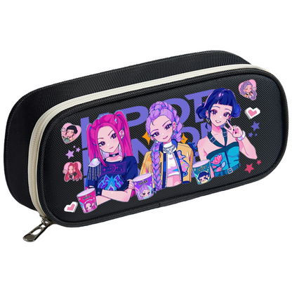 K-Pop Demon Hunters Pencil Case Large Capacity 3-compartment Pen Bag Trendy Stationery Organizer Office Supplies