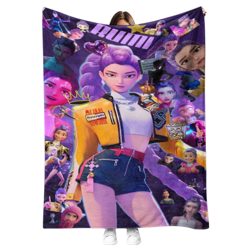 New K-pop Demon Hunters Plush Throw Blanket Flannel Nap Blanket for Sofa or Bed