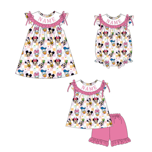 Summer Girls Pink Minnie Custom Name Smocked Embroidery Set Collection