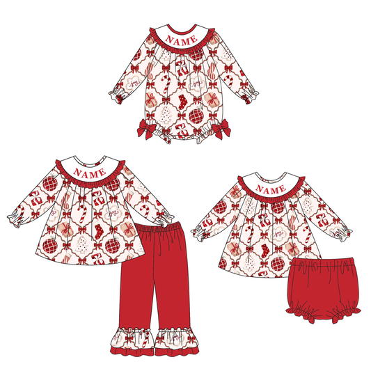 Christmas Smocked Embroidery Personalized Name Outfit Collection