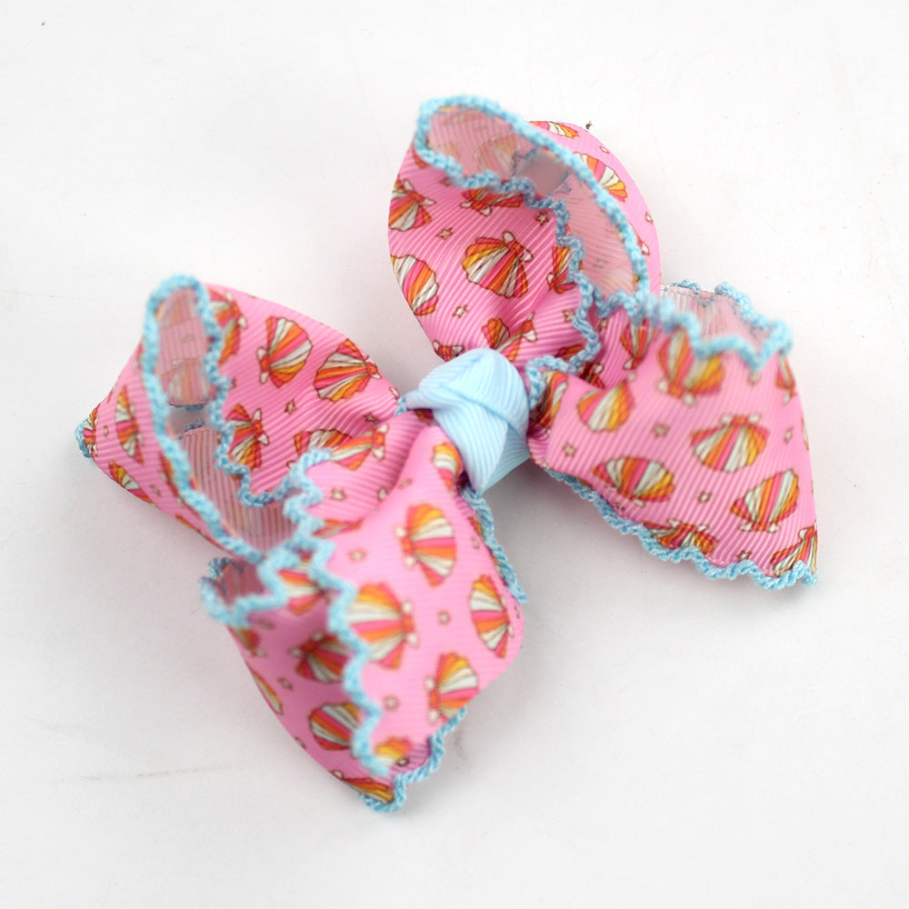 Embroidered Scalloped Edge Hair Bows – Floral Farmhouse Bow Hair Clips, 10-Pack