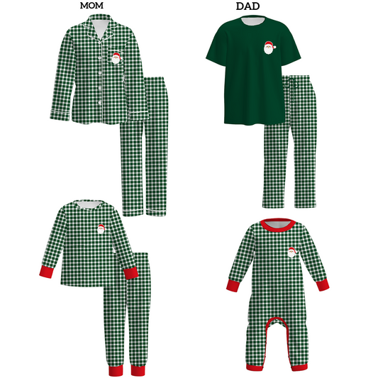 Christmas Santa Gingham Embroidered Family Matching Pajama Set – Mom, Dad & Kids Holiday Sleepwear