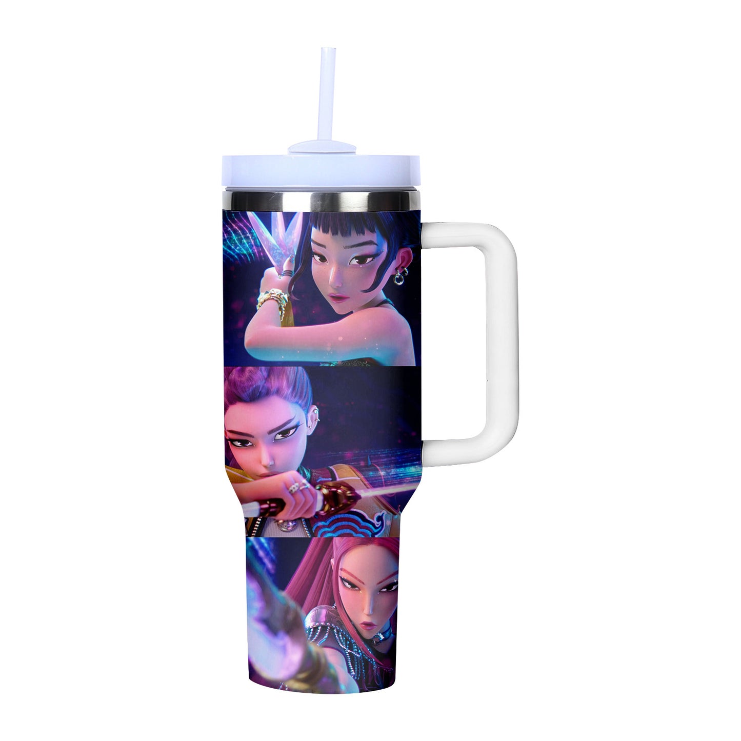 KPOP Demon Hunters 40oz Insulated Tumbler with Handle and Straw Car Travel Mug Cold Stainless Steel Cup