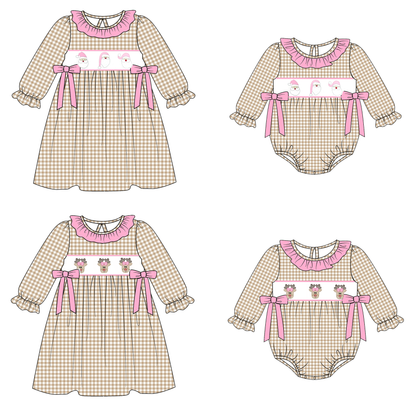 Christmas Reindeer Santa Embroidery Smock Plaid Dress Romper Collection