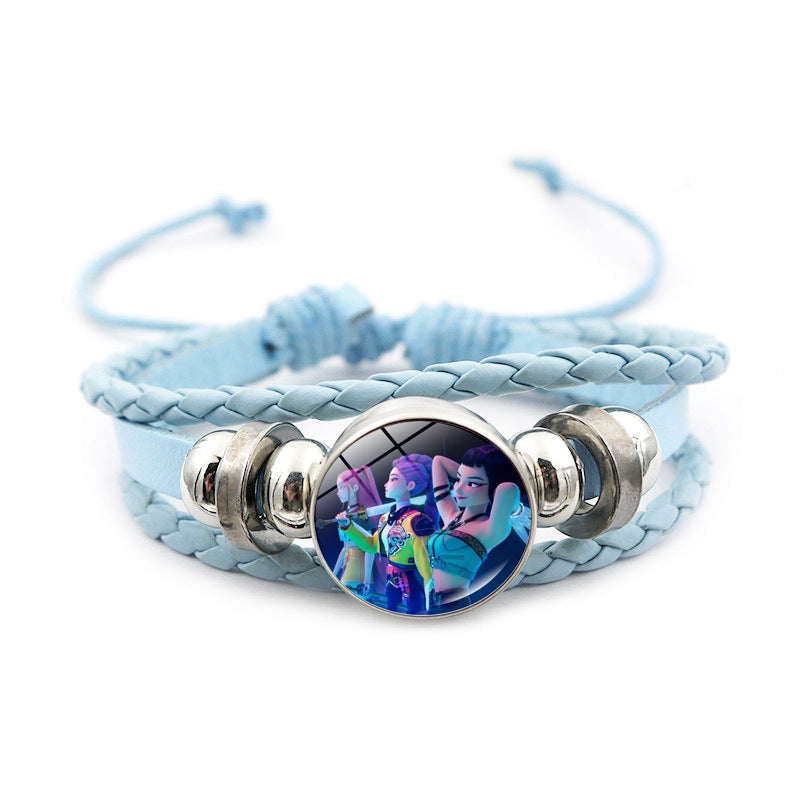 K-POP Demon Hunters & Gaza Boy Group Bracelet Adjustable Braided Leather Fan Jewelry Available in 3 Colors