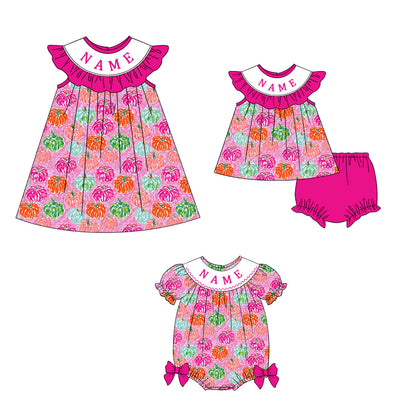 Personalized Halloween Pumpkin Smocked Collection | Custom Embroidered Name Baby & Toddler Boutique Outfit