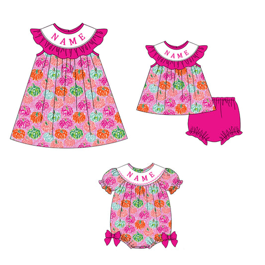 Personalized Halloween Pumpkin Smocked Collection | Custom Embroidered Name Baby & Toddler Boutique Outfit