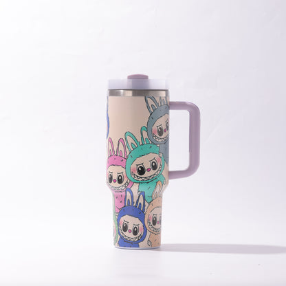 Labubu 40oz Insulated Tumbler with Handle and Straw Car Travel Mug Hot & Cold Stainless Steel Cup