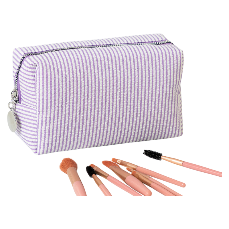 Seersucker Striped Makeup Pouch Travel Toiletry Storage Bag