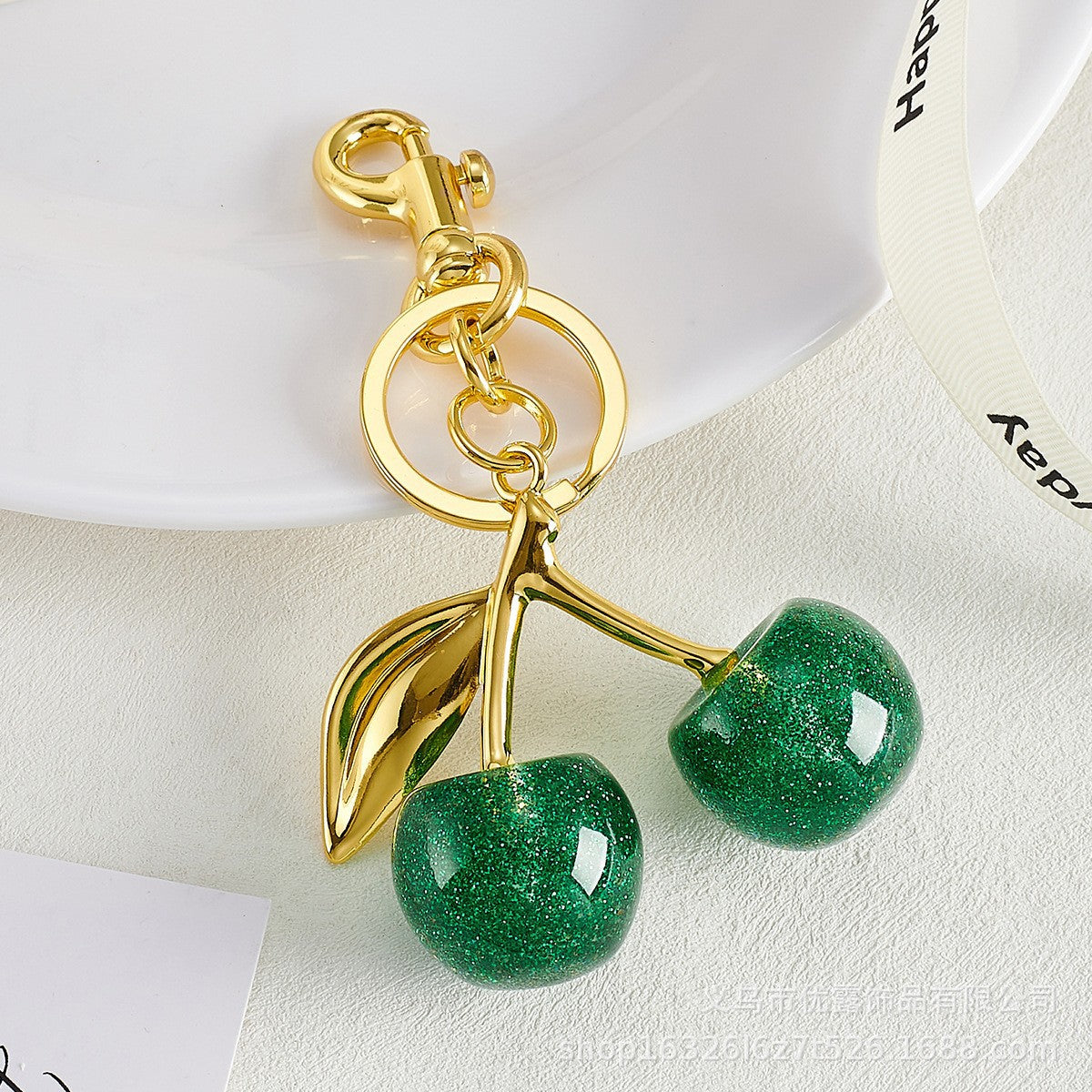 Resin Cherry Fruit Bag Charm Keychain Creative Car Hanging Accessory