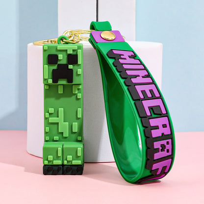 Pixel Block Style PVC Silicone Keychain Cartoon Figure Key Ring & Bag Charm