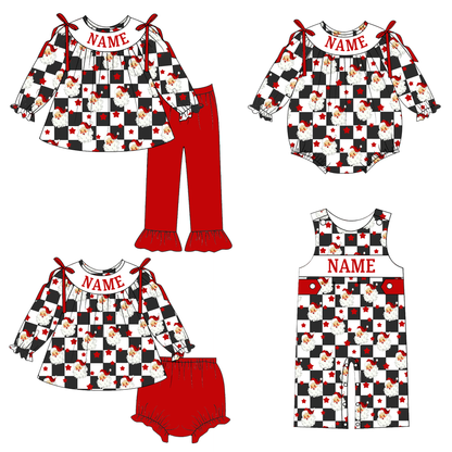Christmas Custom Name Santa Plaid Smock Embroidery Sibling Outfits