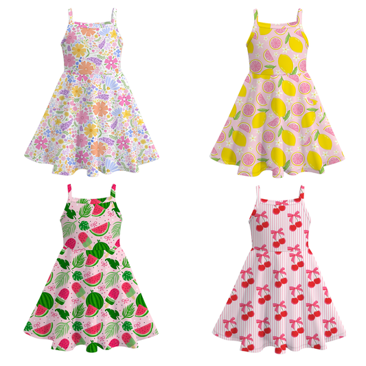 Girls Summer Fruit Print Slip Soft Dress