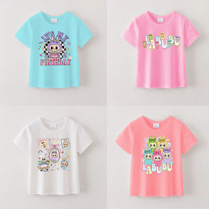 Girls Summer LABUBU Cartoon Print Cotton T-Shirt