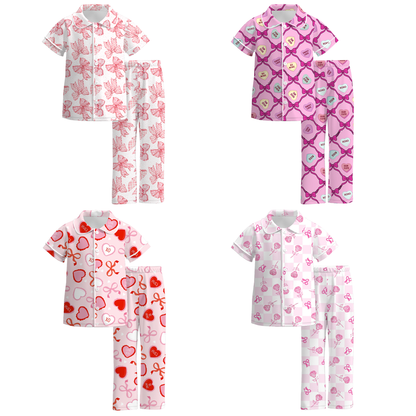 2026 Spring V-Days Bow Heart Short Sleeves Pajamas Set