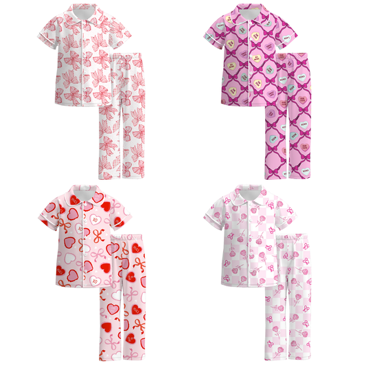 2026 Spring V-Days Bow Heart Short Sleeves Pajamas Set