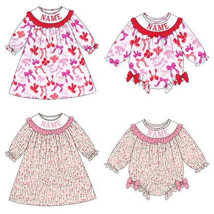 Valentine's Day Bow Floral Custom Name Smock Embroidery Collection