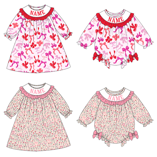 Valentine's Day Bow Floral Custom Name Smock Embroidery Collection