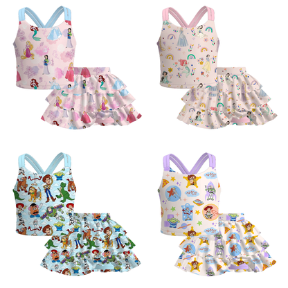 Girls Summer Princess Character Printed Skirt Set Collection