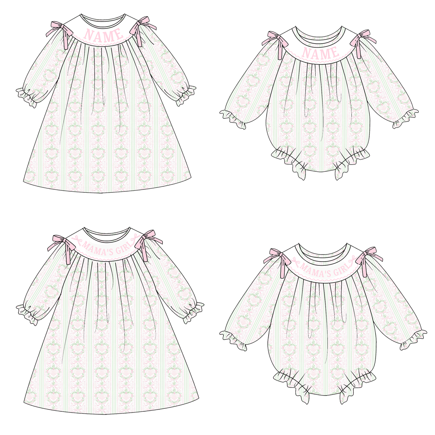 2026 Valentine's Day Floral Custom Name Smocked Embroidered Collection