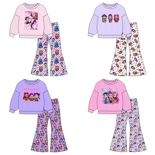 2025 Fall Kpop Demon Hunters Girls Top+Pant Outfit Set