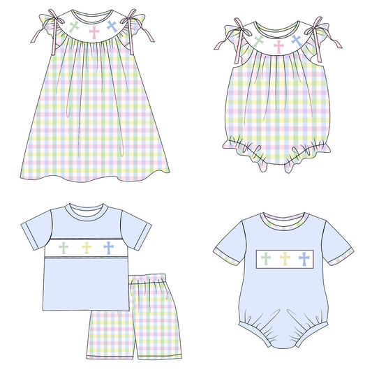 Summer Easter Plaid Cross Smocked Embroidery Collection