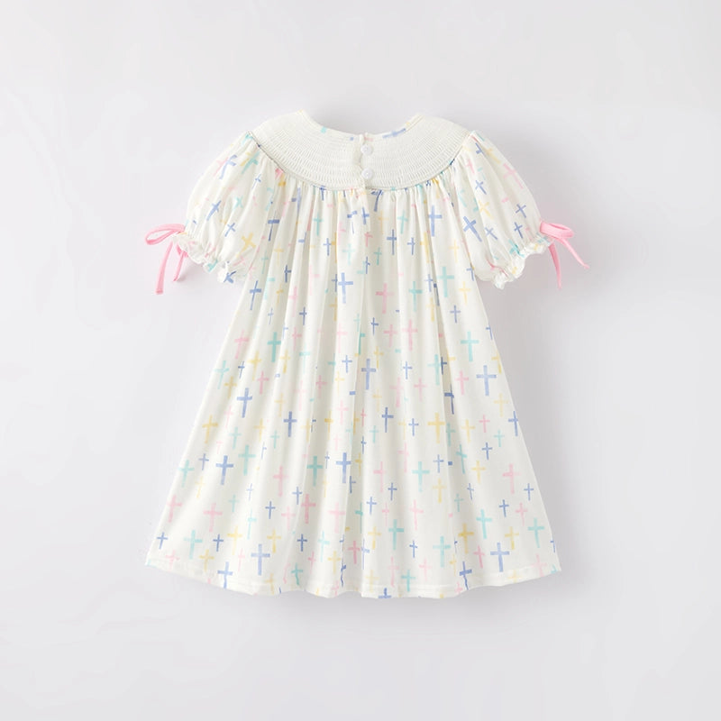 Toddler Girls Easter Cross Smocking Embroidery Dress