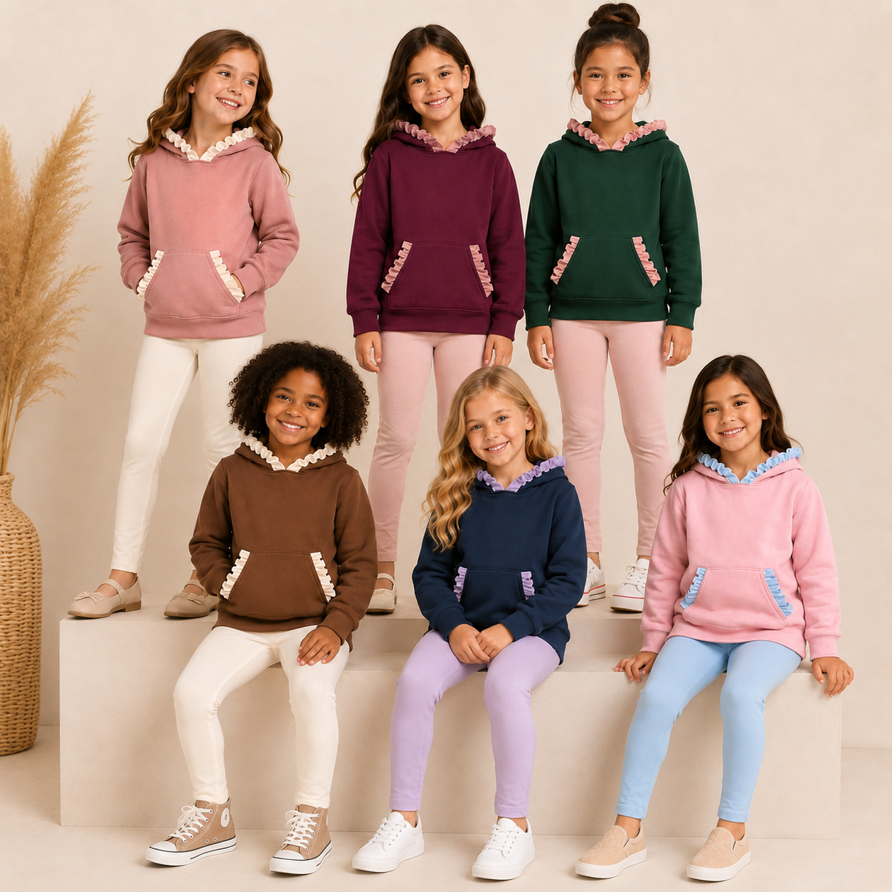 Girls’ Fall Ruffle Hoodie & Bow Leggings Set – Boutique Two-Piece Outfit