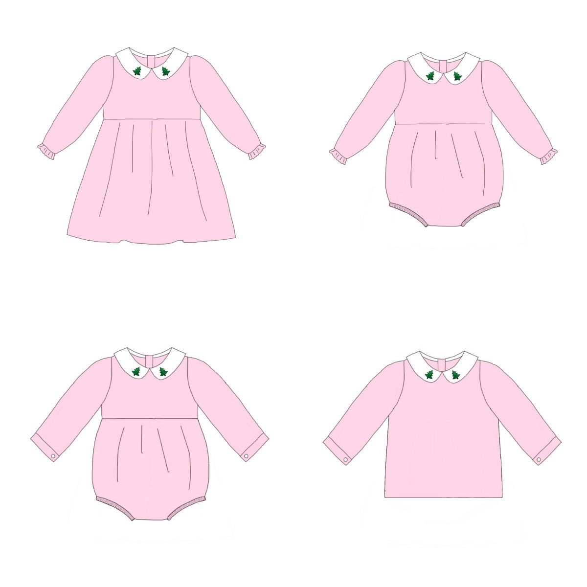 Pink Corduroy Christmas Tree Embroidery Sibling Clothes