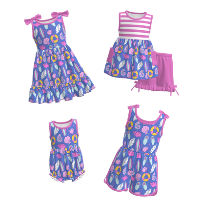 Siblings Girls Summer Sea Themed Matching Clothes