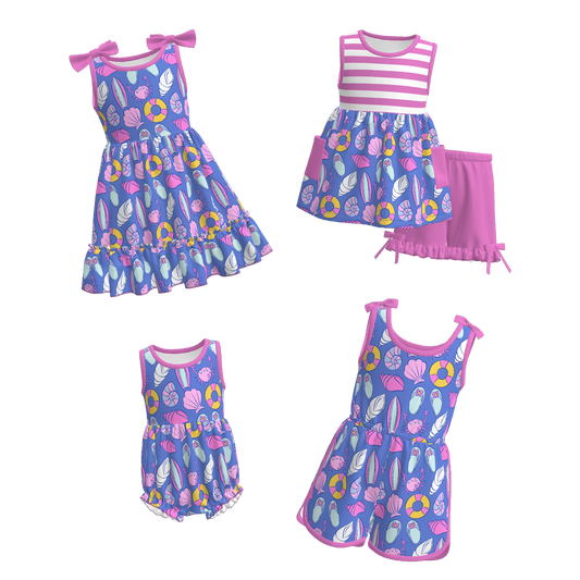 Siblings Girls Summer Sea Themed Matching Clothes