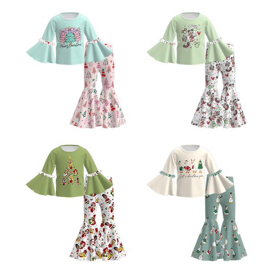 Girls Christmas Cartoon Print Bell Pant+Top Set Collection