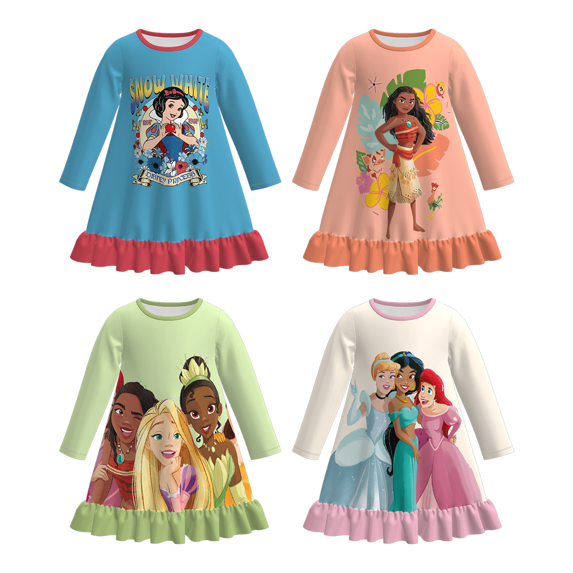 Girls Cartoon Princess Fall Winter Pajamas Dress