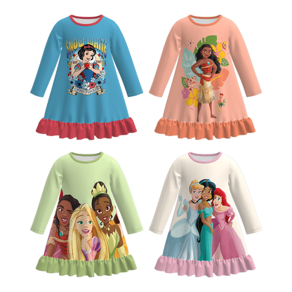 Girls Cartoon Princess Fall Winter Pajamas Dress