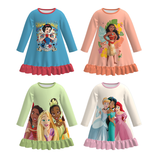 Girls Cartoon Princess Fall Winter Pajamas Dress