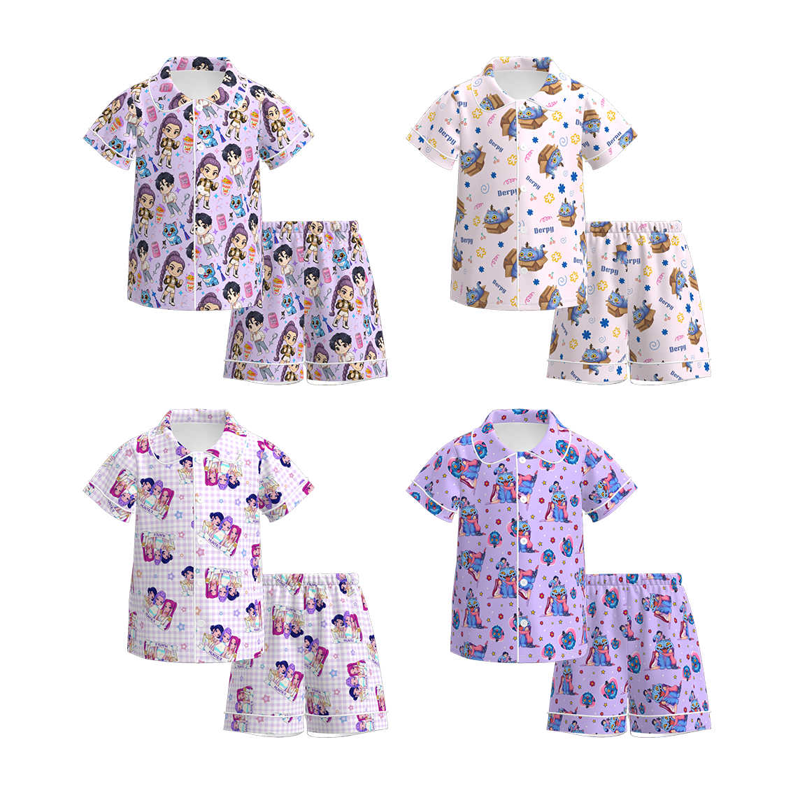 Girls Soft Kpop Demon Hunter Print Pajamas Short Set