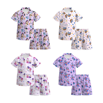 Girls Soft Kpop Demon Hunter Print Pajamas Short Set