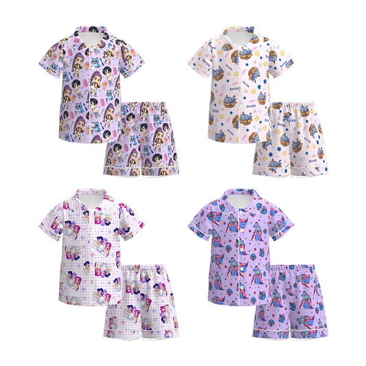 Girls Soft Kpop Demon Hunter Print Pajamas Short Set