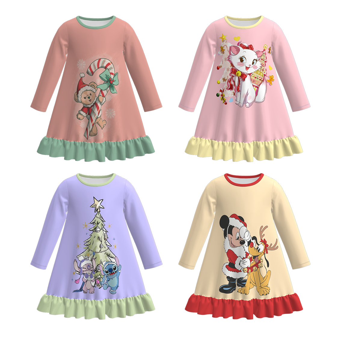 Girls Fall Winter Cartoon Print Cute Sleepwear Pajamas Dress