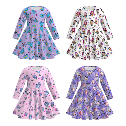 Girls Fall Kpop Demon Hunters Print Soft Twirl Dress