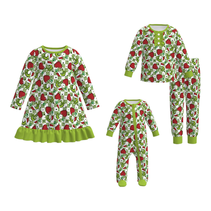 Christmas Kids Matching Pamajams Outfits – Grinch Print Set