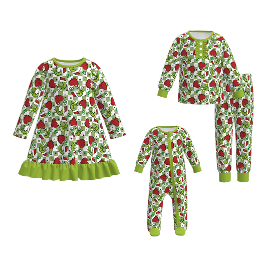 Christmas Kids Matching Pamajams Outfits – Grinch Print Set
